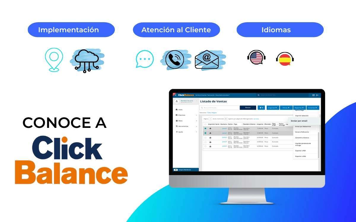 En la imagen se ve la interfaz de click balance, un ERP para punto de venta.