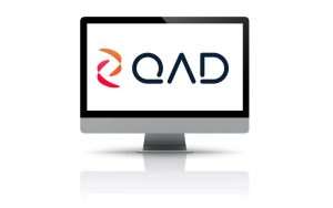 En la imagen se ve el logo de qad erp en una pantalla de computadora.