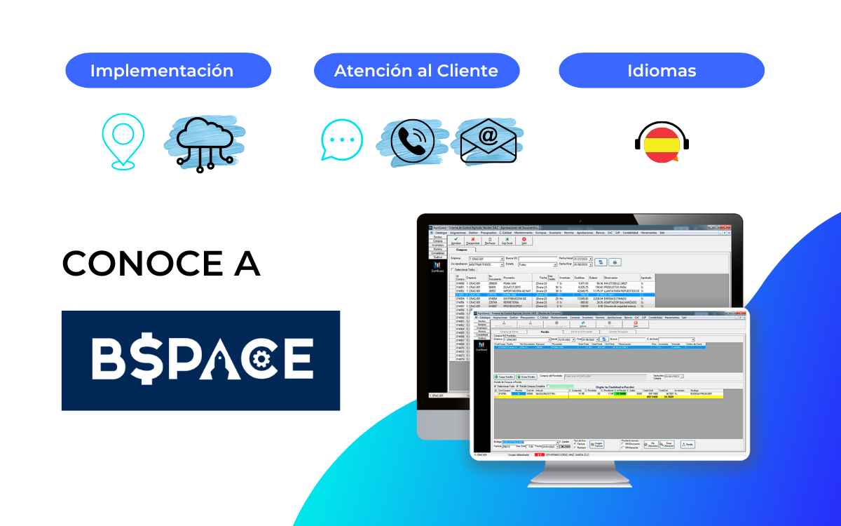 Vemos una imagen de la interfaz y presentación del sistema Bspace, un ERP en Nicaragua. 