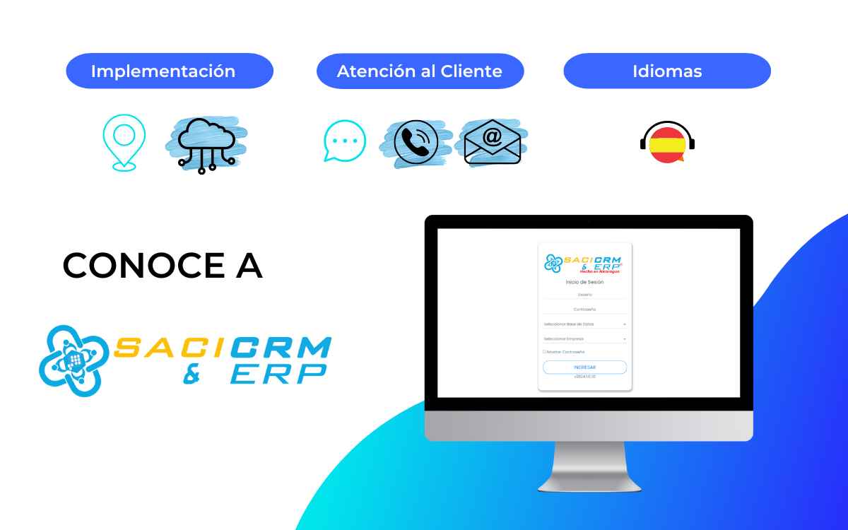 Vemos una imagen de la interfaz y presentación del sistema Saci CRM y ERP en Nicaragua. 