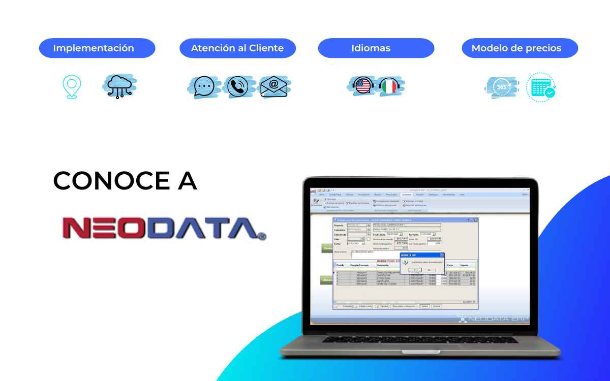 En la imagen se ve la interfaz de Neodata, un ERP de México.